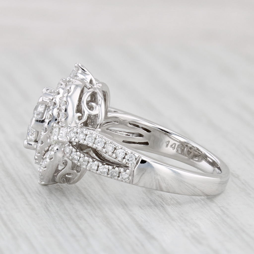Light Gray 1.07ctw Round Diamond Halo Ring 14k White Gold Size 6.75 Cocktail Engagement