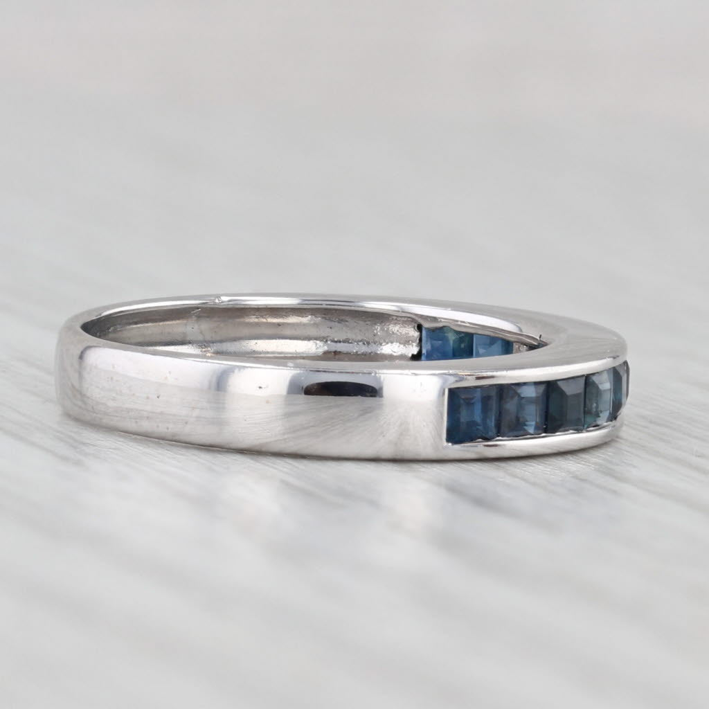 0.60ctw Blue Sapphire Wedding Ring 18k White Gold Stackable Band Size 6.25