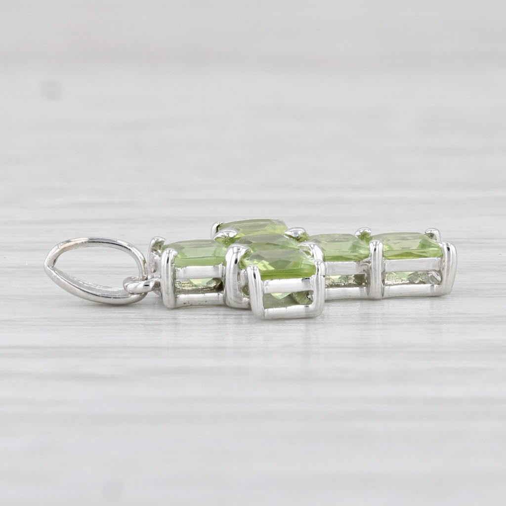 Light Gray 1.50ctw Peridot Cross Pendant 14k White Gold Small Drop Religious Jewelry