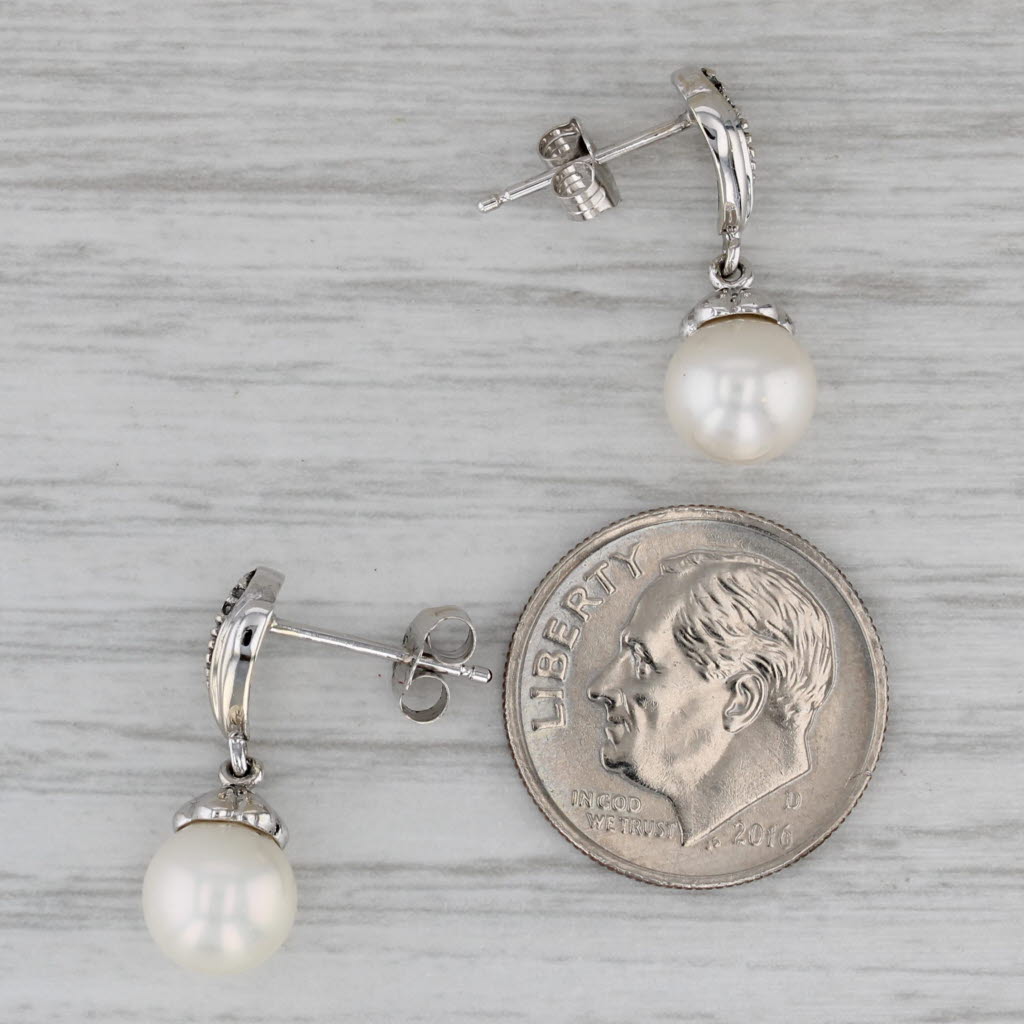 Gray Cultured Pearl Dangle Earrings 10k White Gold Diamond Accents