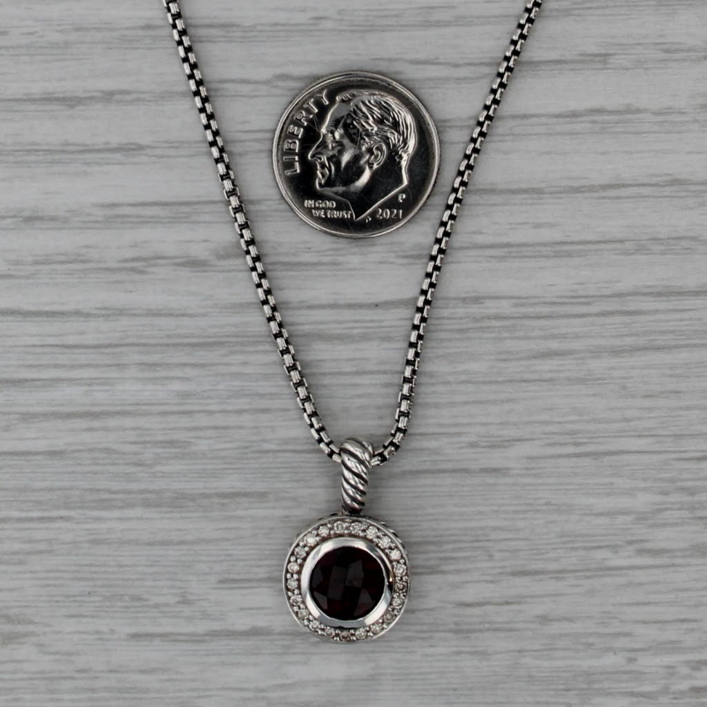 David Yurman Cerise 2061ctw Garnet Diamond Pendant Necklace Sterling Silver 17"