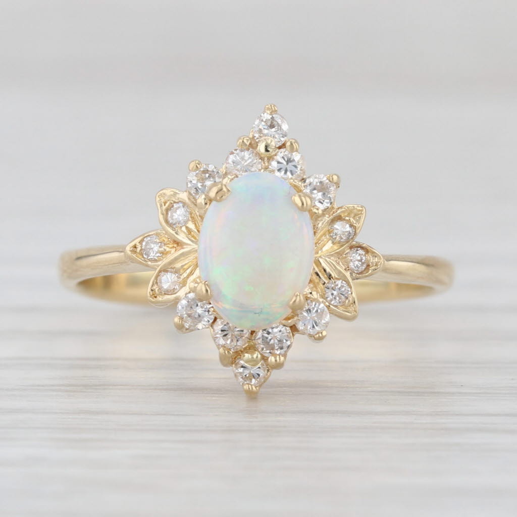 Opal Cabochon Diamond Halo Ring 18k Yellow Gold Size 6.25