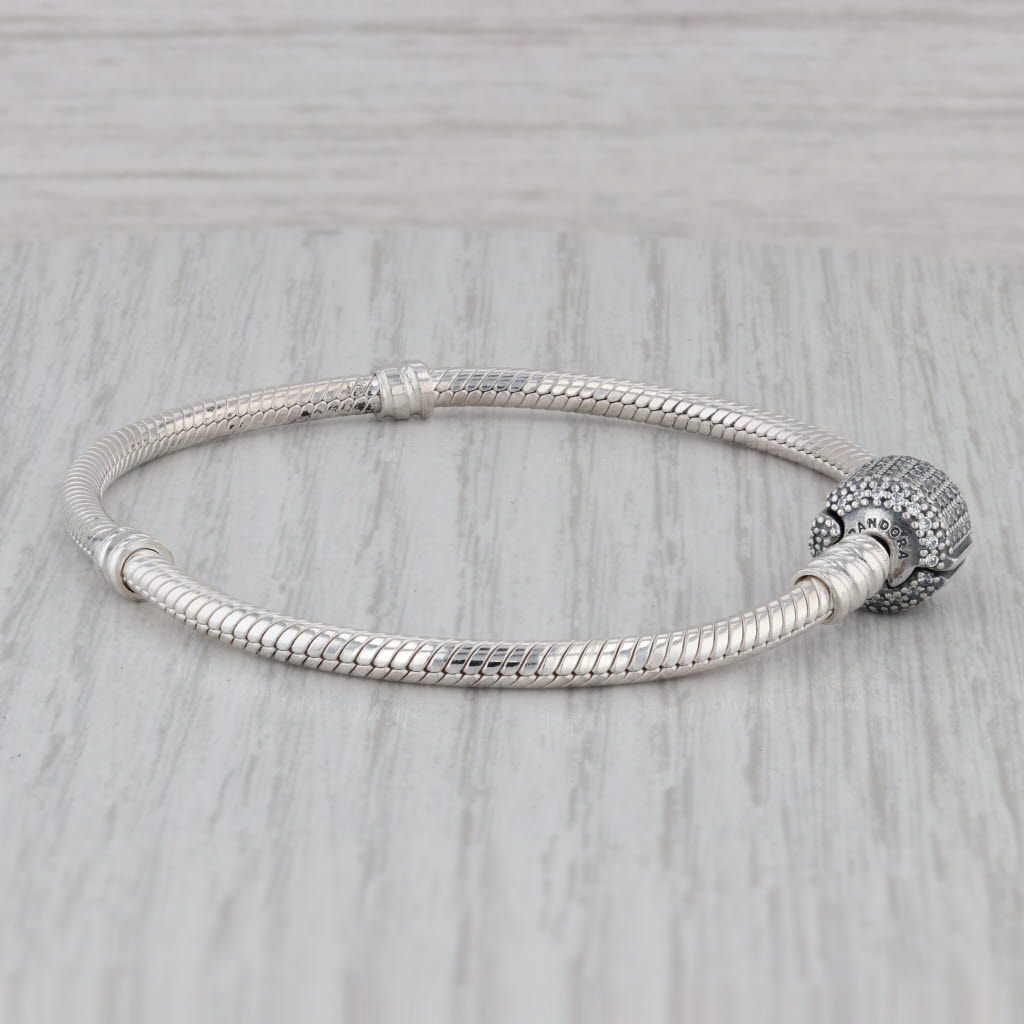 Gray Authentic Pandora Signature Pave Clasp Bracelet Sterling Silver 7.1" 590723CZ