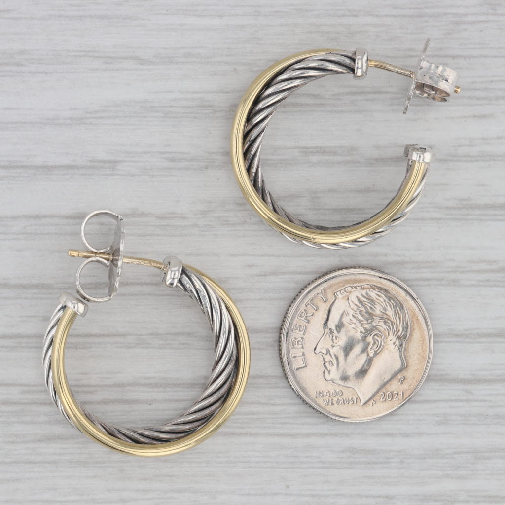 Gray David Yurman Cable Crossover Hoop Earrings Sterling Silver 18k Gold Round Hoops
