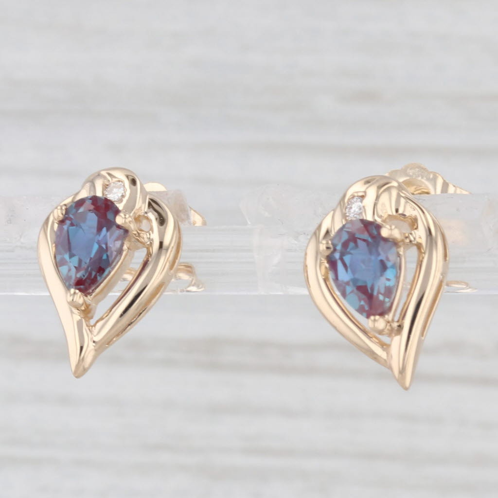 Light Gray 1.02ctw Lab Created Alexandrite Diamond Drop Stud Earrings 14k Yellow Gold
