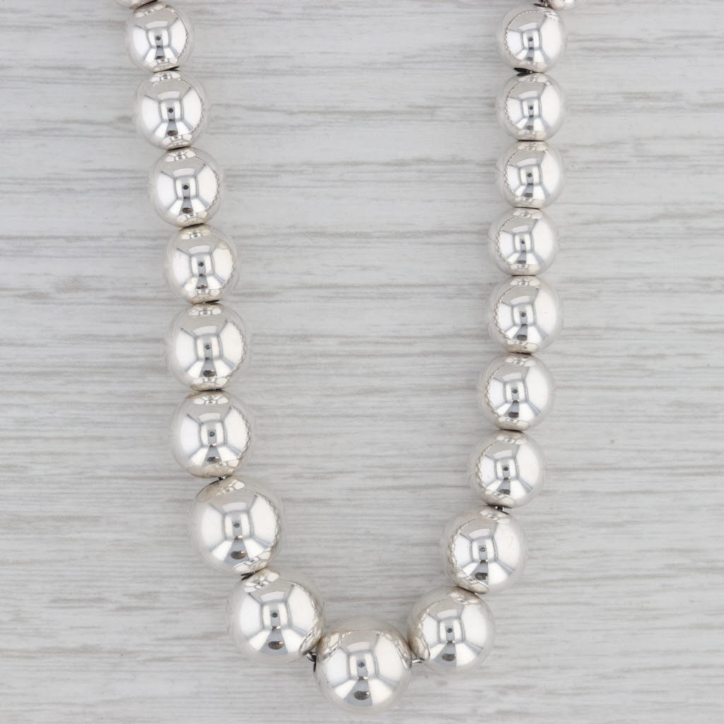 Gray Tiffany Graduated Bead Strand Necklace Sterling Silver 16.5" Pouch with box