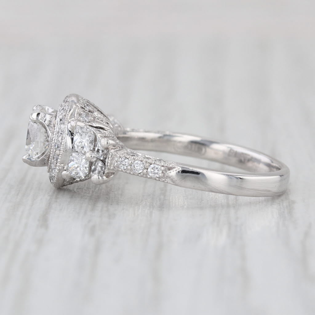 1.56ctw GIA Round Diamond Halo Engagement Ring Platinum Size 6.75 Ornate