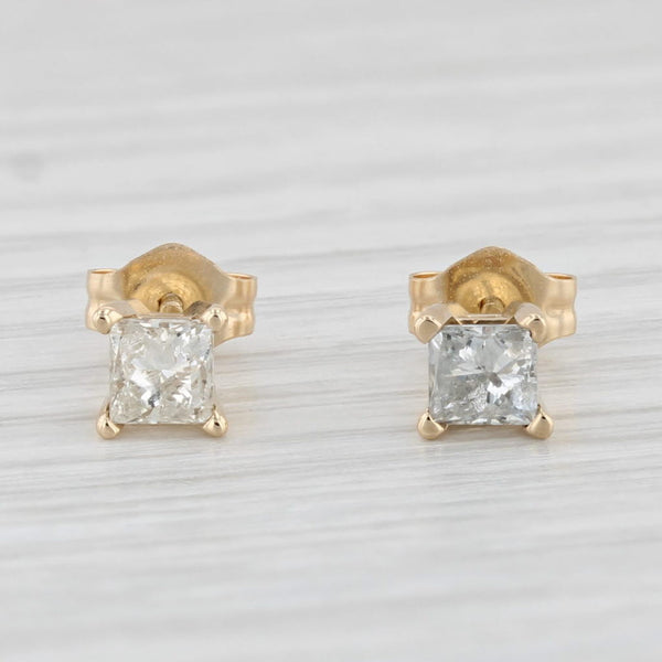 Light Gray 0.50ctw Diamond Princess Solitaire Stud Earrings 14k Yellow Gold