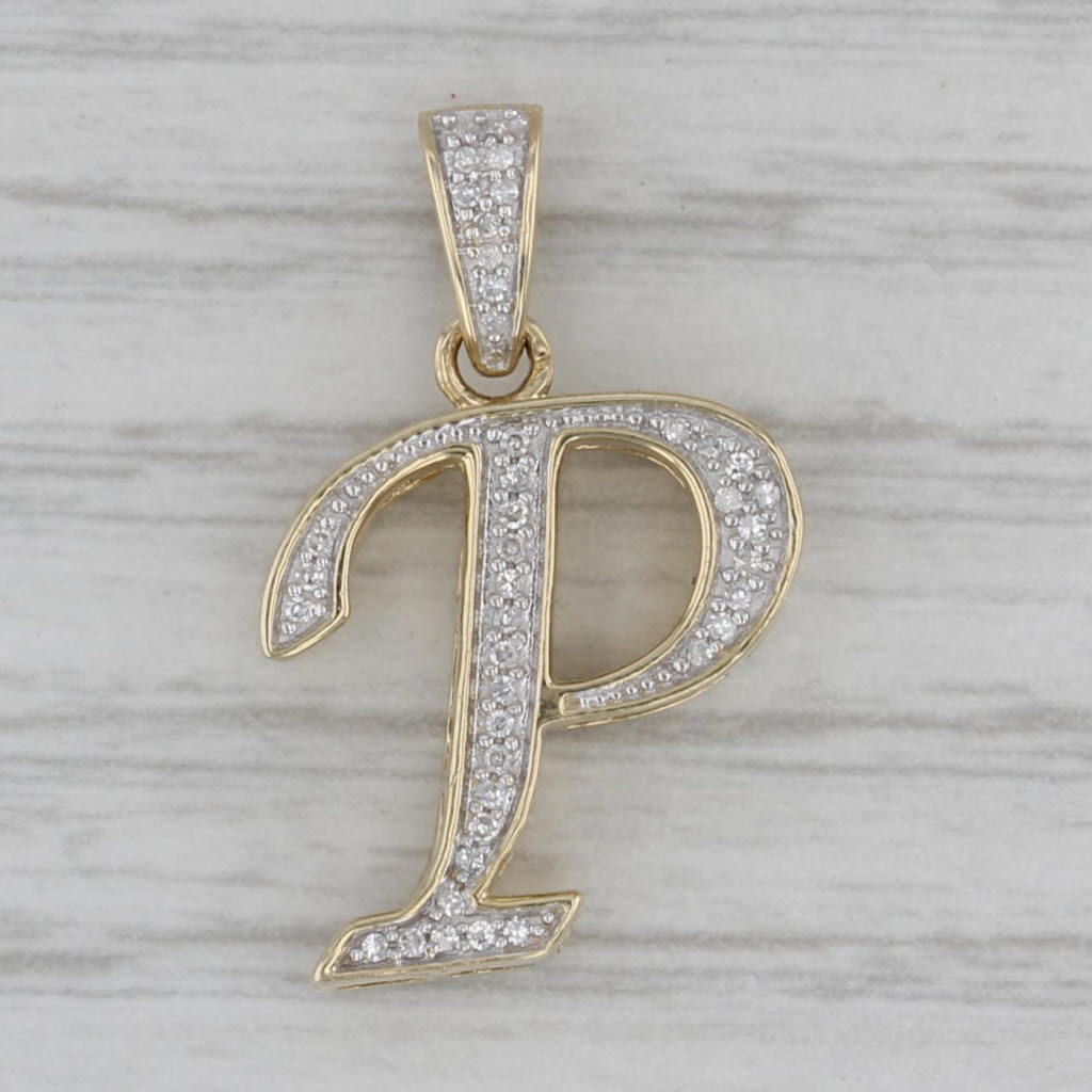 Gray Diamond Letter Initial "P" Pendant 10k Yellow Gold