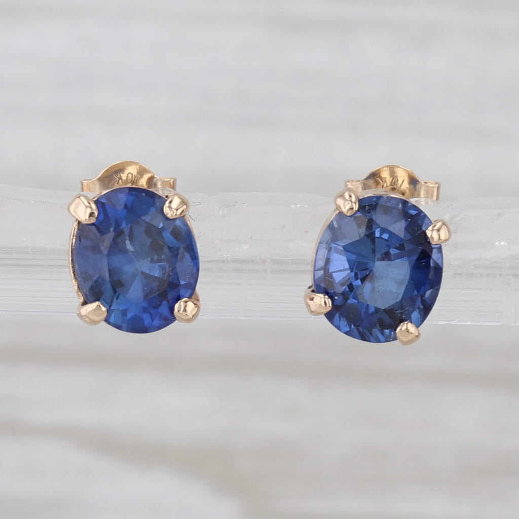 2.46ctw Oval Blue Lab Created Sapphire Stud Earrings 10k Yellow Gold Studs