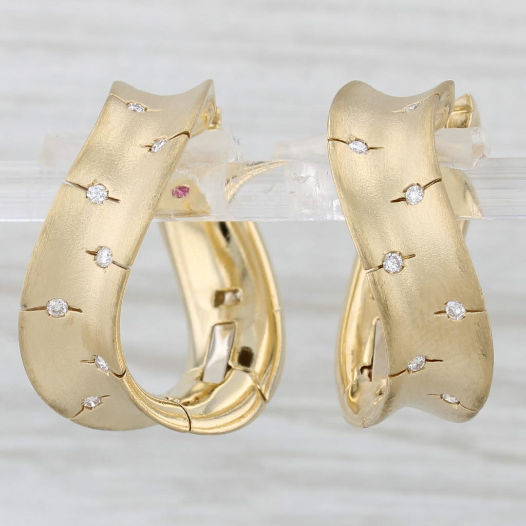 Light Gray Roberto Coin 0.12ctw Diamond Hoop Earrings 18k Yellow Gold Contoured Round Hoops