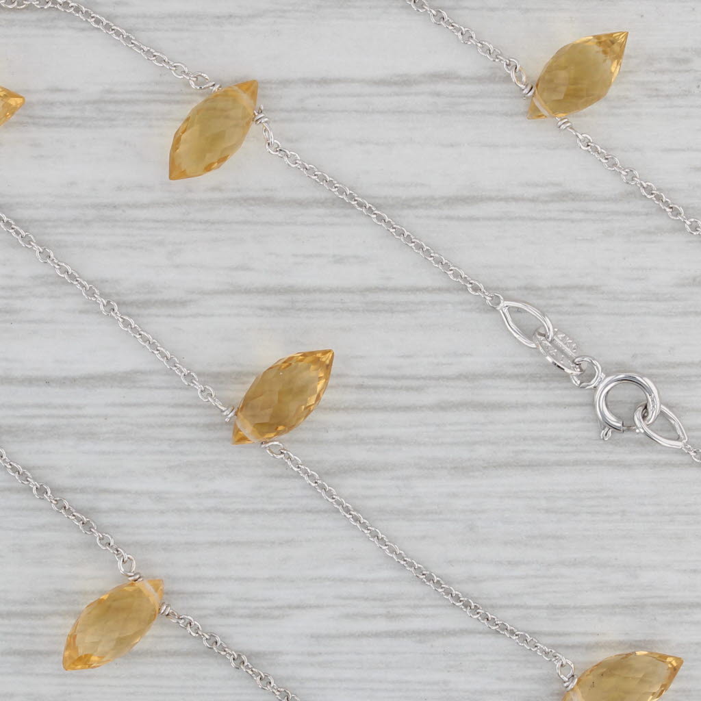 Gray Citrine Briolette Station Necklace 14k White Gold 16.5" Cable Chain