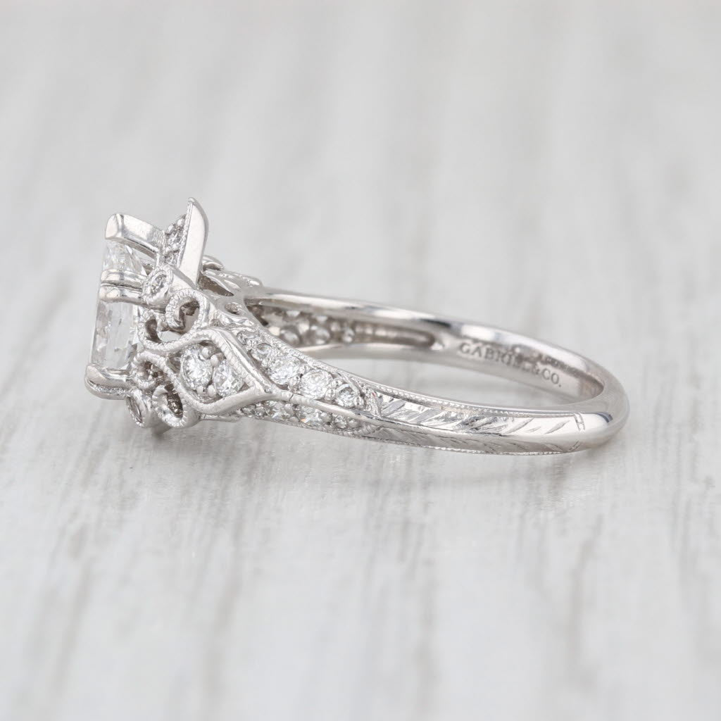 Gabriel & Co Pear Diamond Halo Engagement Ring 14k White Gold Size 5