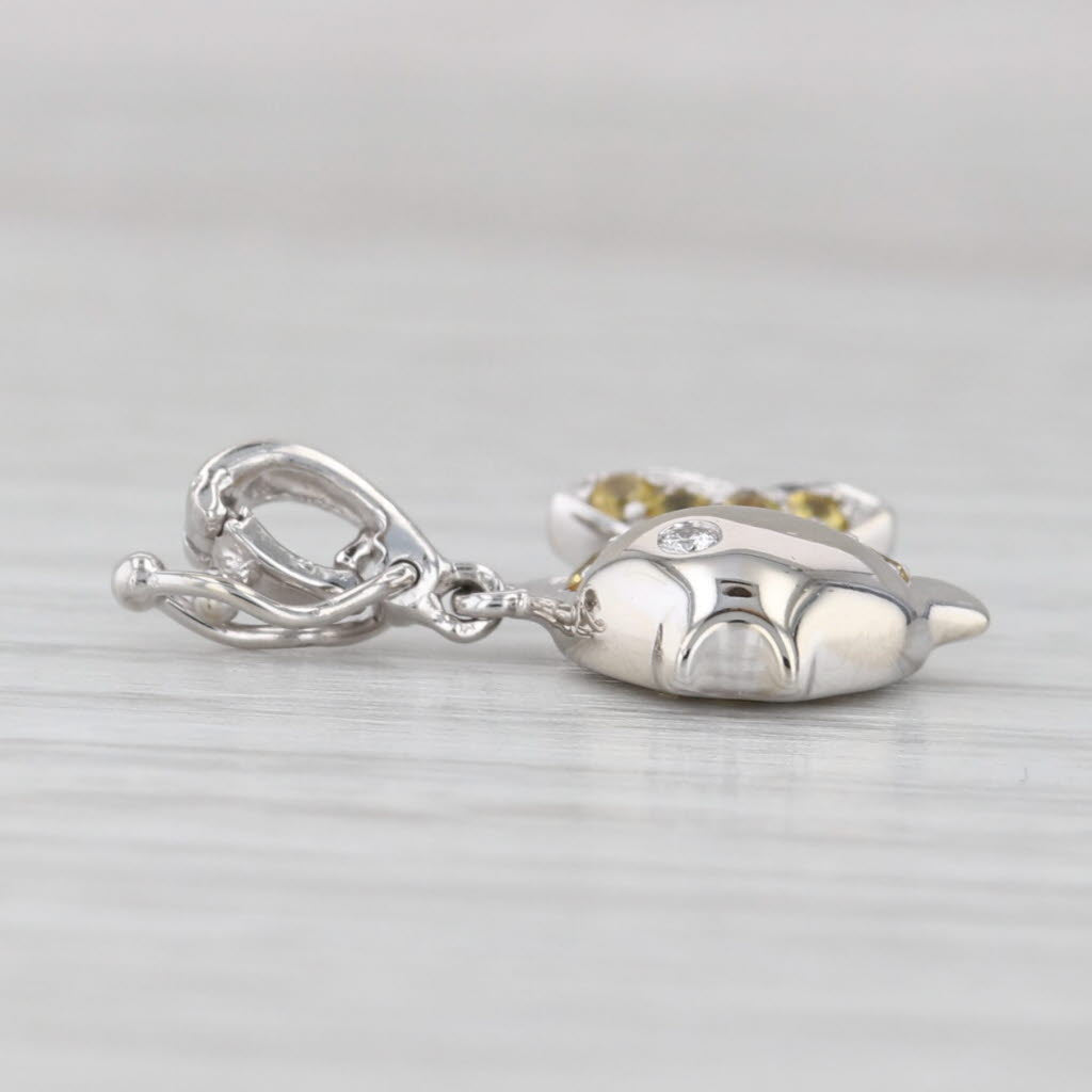 Diamond Yellow Sapphire Fish Pendant 14k White Gold Small Charm Clip Bail