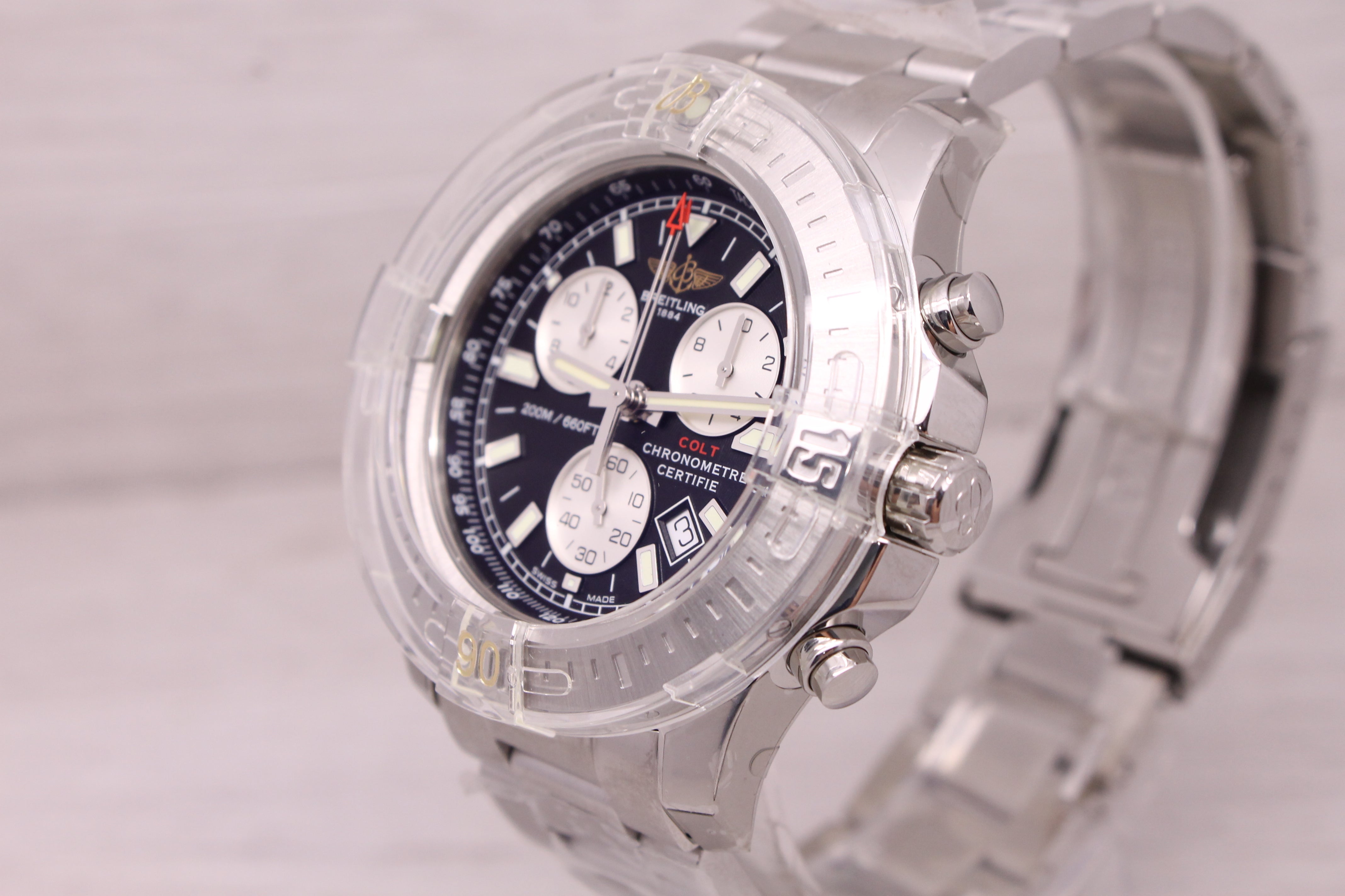 Breitling Colt A73388 Mens 43mm Steel Quartz Chronograph Watch w Box UNWORN NOS