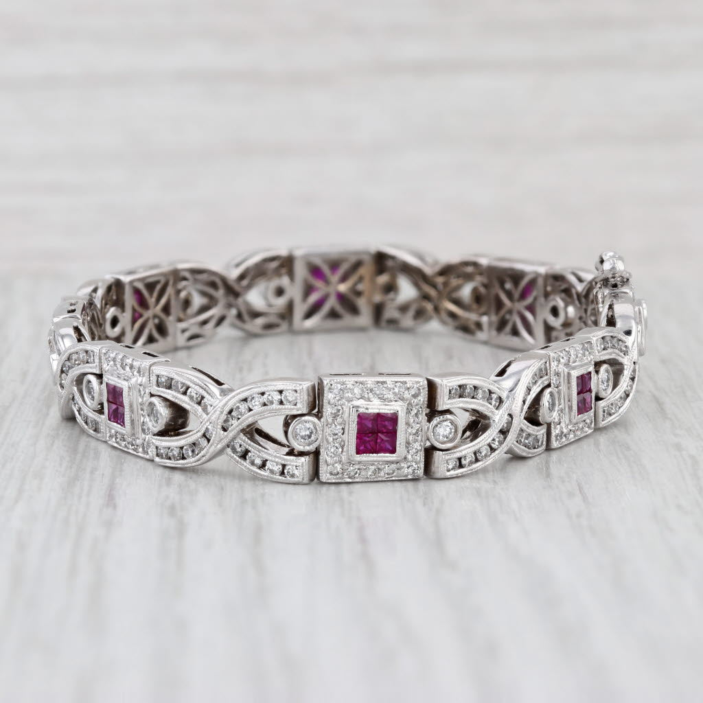 4.48ctw Ruby Diamond Figure-8 Bracelet 18k White Gold 7.5" 8.6mm