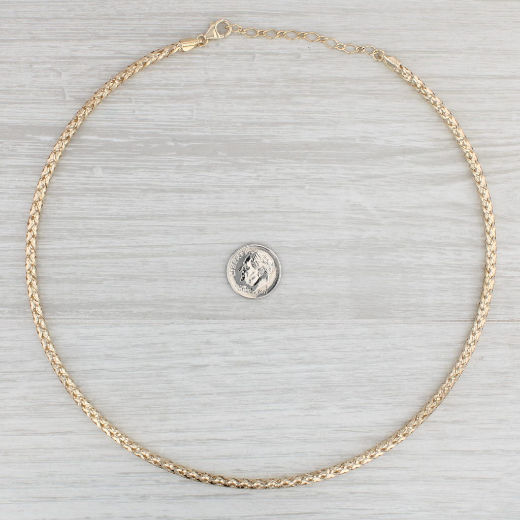 Light Gray Woven Hollow Rope Chain Necklace 14k Yellow Gold 17-19" Adjustable Milor Italy