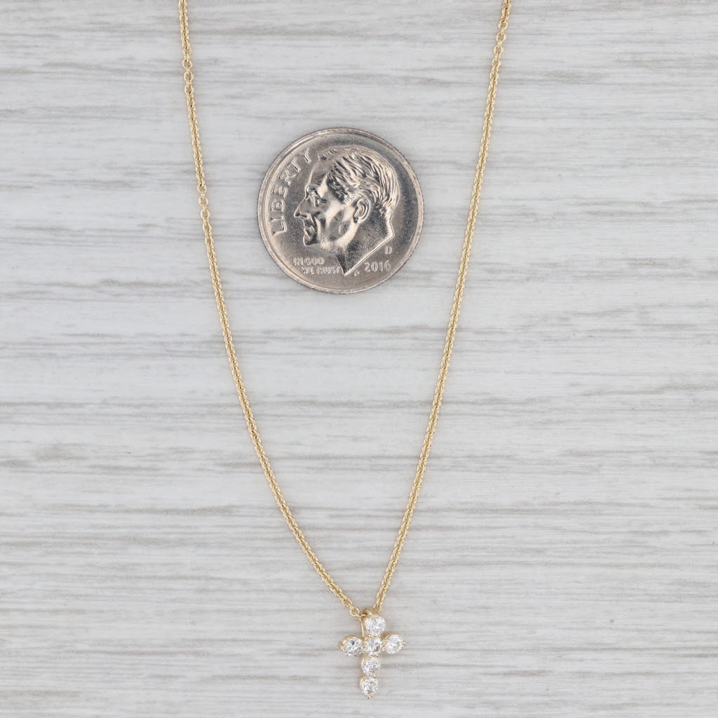 Light Gray New 0.24ctw Diamond Cross Pendant Necklace 14k Yellow Gold 16-18" Cable Chain