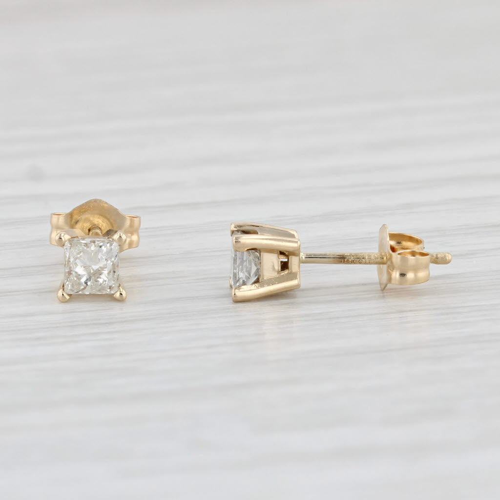 Light Gray 0.50ctw Diamond Princess Solitaire Stud Earrings 14k Yellow Gold