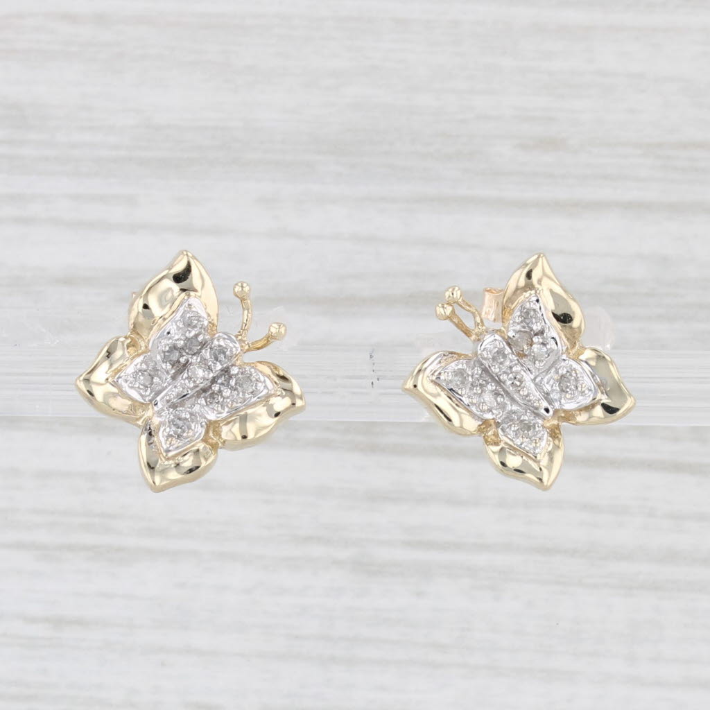 Light Gray Diamond Accented Butterfly Stud Earrings 10k Yellow Gold