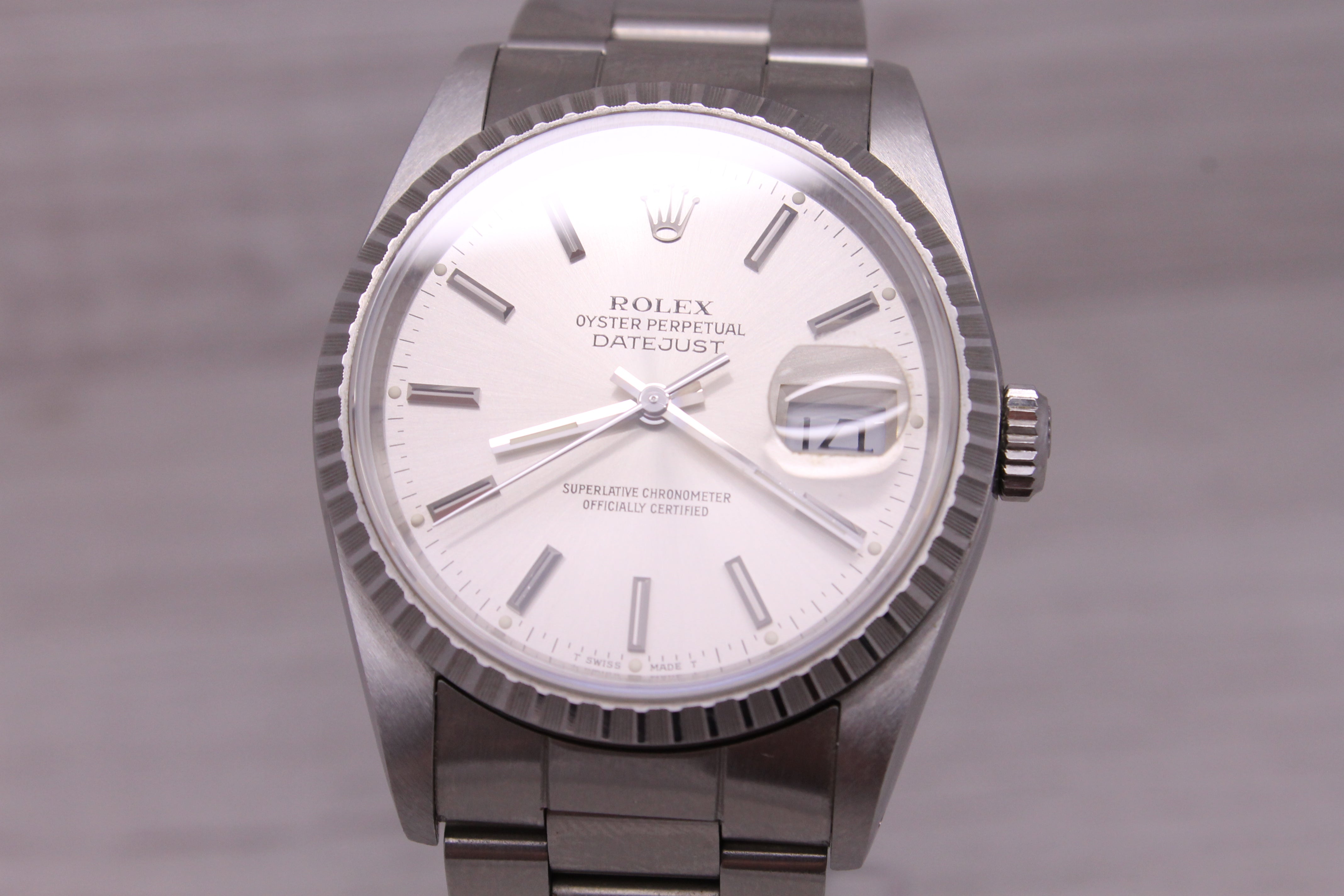 Light Slate Gray Vintage 1989 Rolex Datejust 16220 Men’s 36mm Steel Automatic Watch Box/Papers
