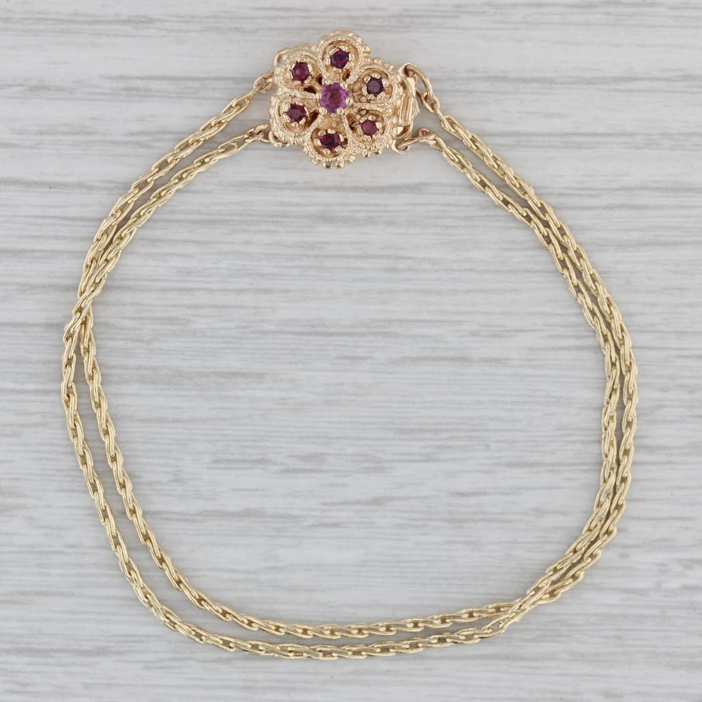 Gray Richard Glatter 0.35ctw Ruby Flower Clasp Slide Charm Bracelet 14k Gold 7"