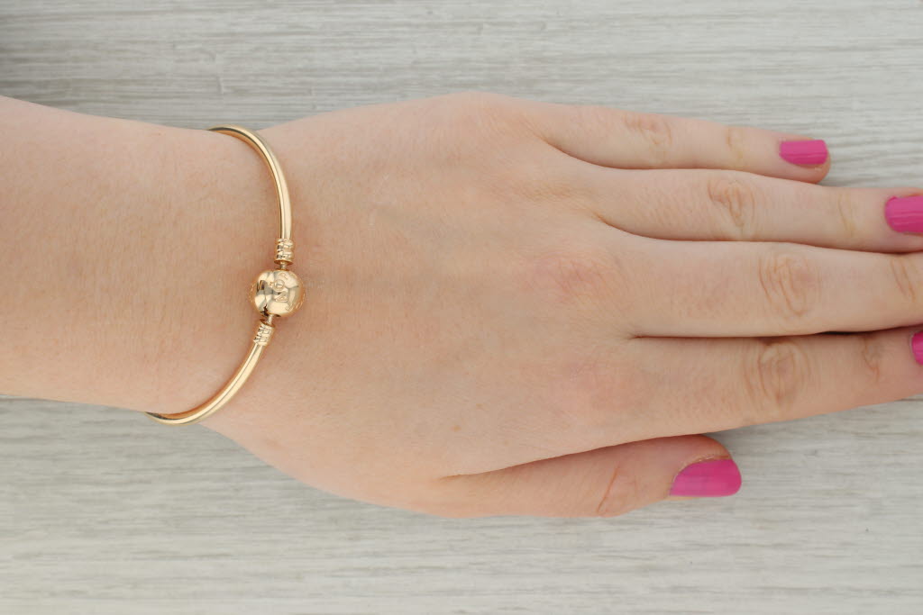 Tan Authentic Pandora Gold Bangle Charm Bracelet 550713 14k 7.5" 19cm