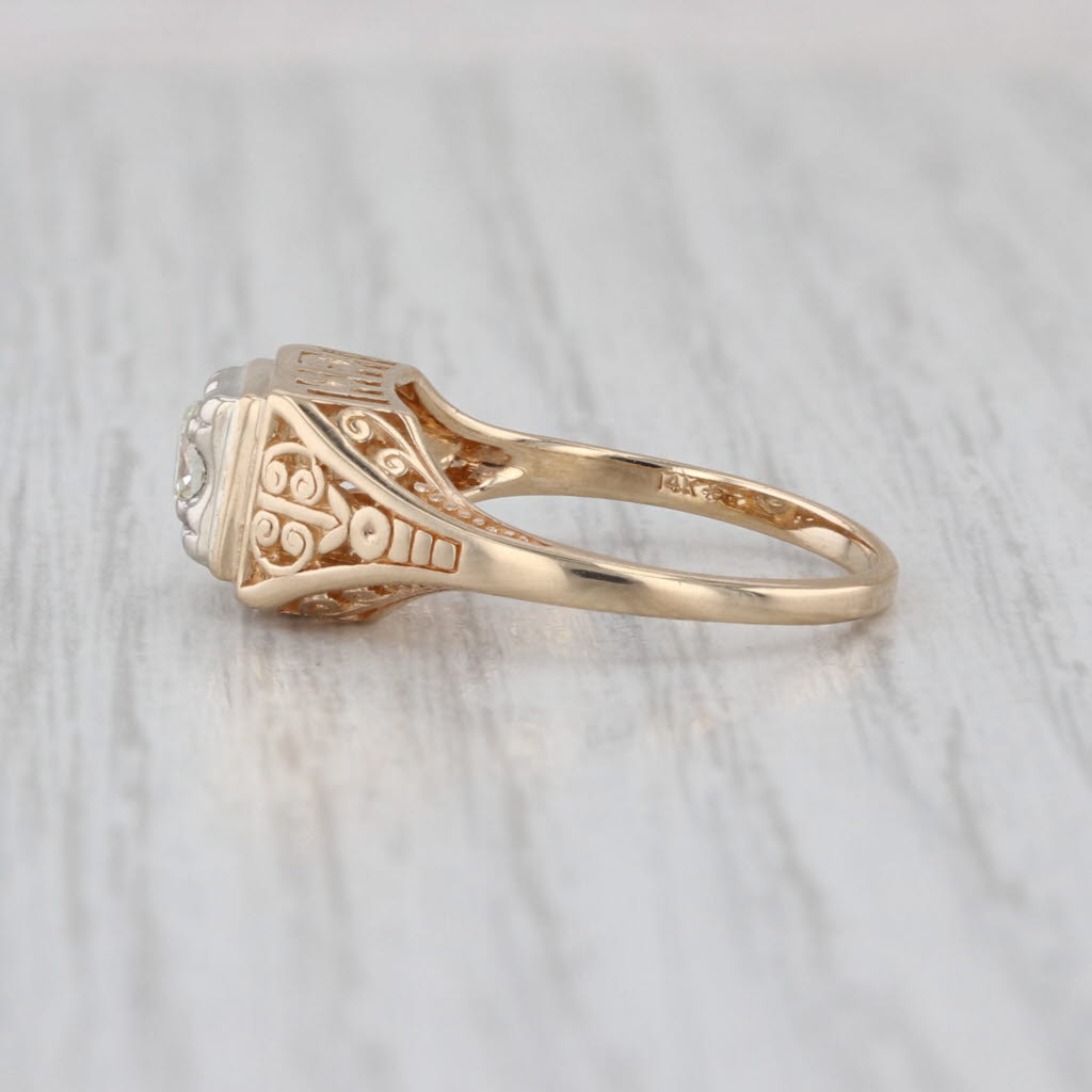 Vintage 0.25ct Diamond Solitaire Ring 14k Yellow Gold Ornate Art Deco Engagement