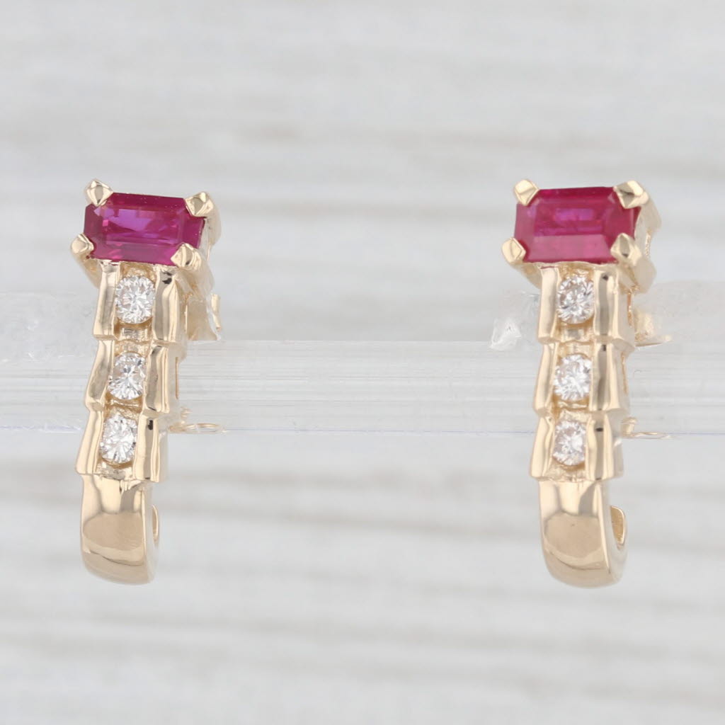 Light Gray Le Vian 0.93ctw Ruby Diamond J-Hook Earrings 14k Yellow Gold Drops