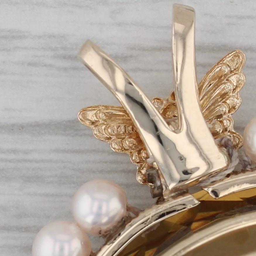 Gray Large 107ct Citrine Pearl Halo Butterfly Pendant 14k Yellow Gold Statement