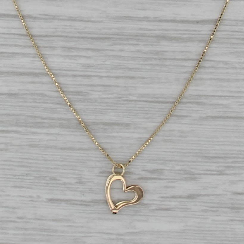 Small Heart Pendant Necklace 14k Yellow Gold 18" Box Chain