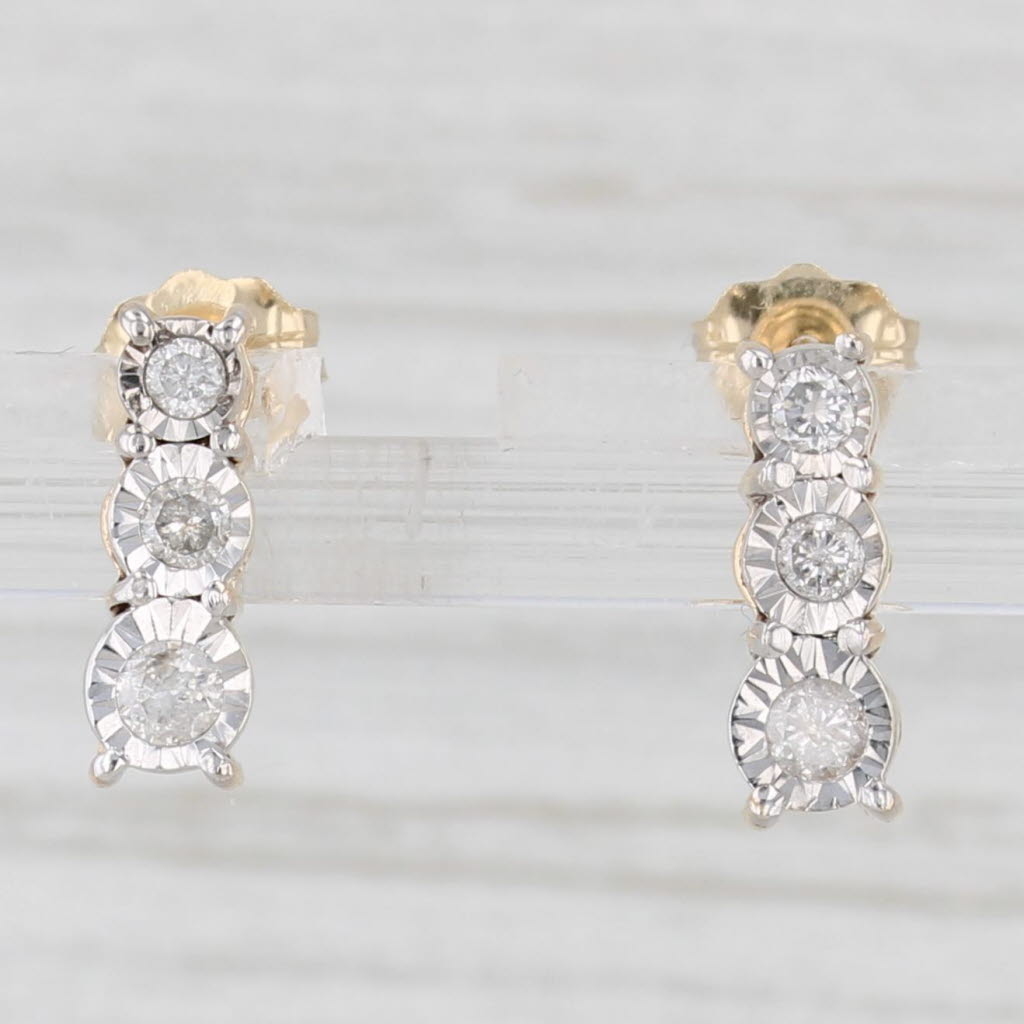 Light Gray 0.22ctw Diamond 3-Stone Journey Earrings 10k Yellow Gold Small Drops