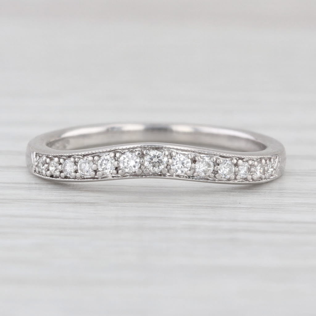 0.15ctw Diamond Contoured Wedding Band 14k White Gold Stackable Ring Size 7