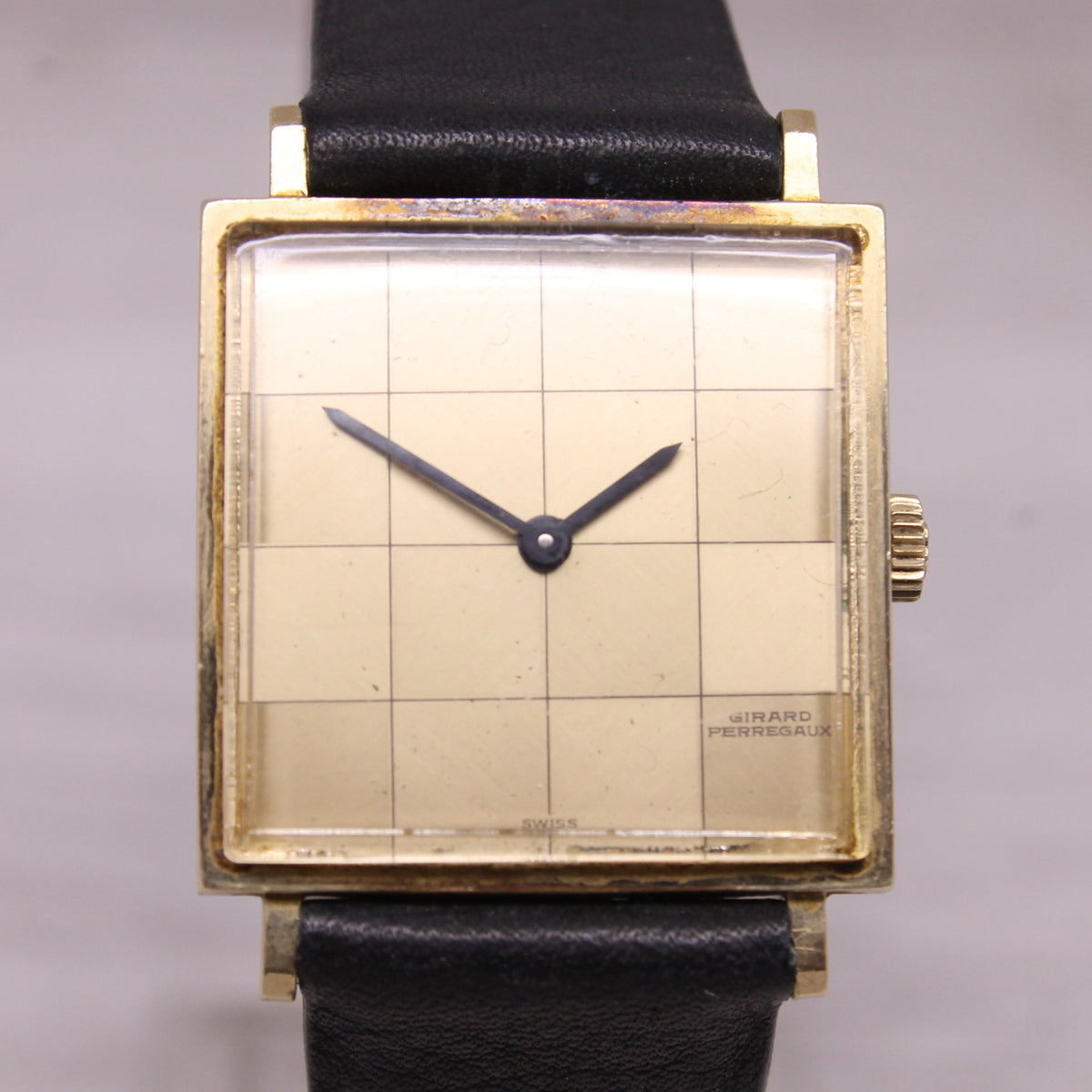 Vintage Girard Perregaux 25mm 14k Yellow Gold Watch Original Checker Dial