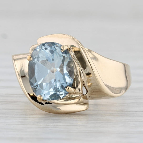 Light Gray 2.50ct Oval Aquamarine Solitaire Ring 10k Yellow Gold Size 7 Bypass
