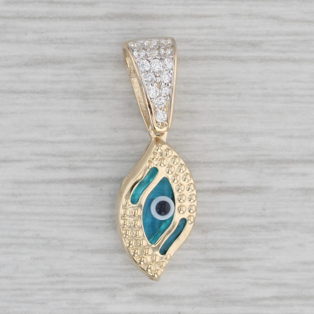 Gray Glass Cubic Zirconia All Seeing Eye Pendant 14k Yellow Gold Small Drop