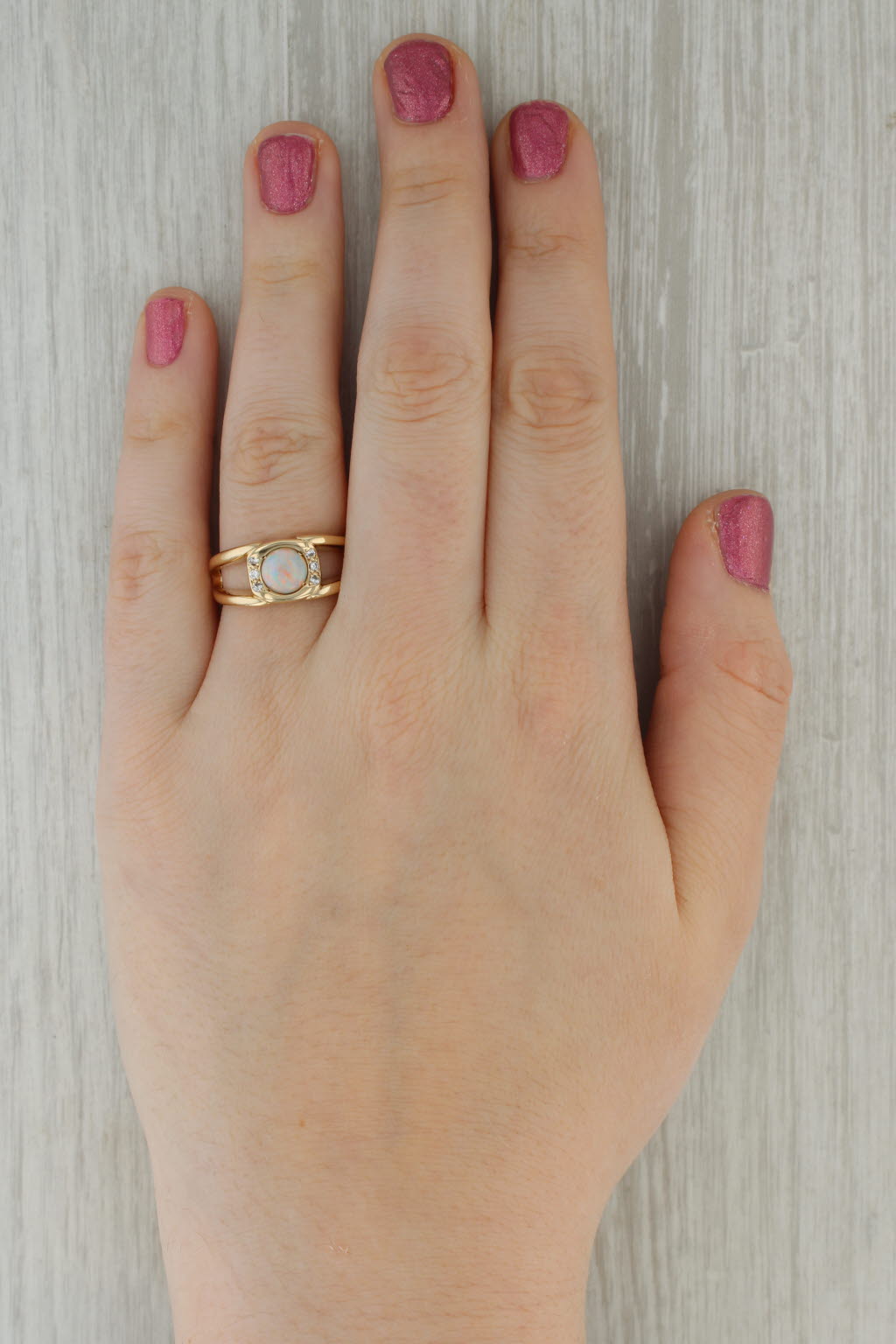 Rosy Brown Debella Opal Diamond Ring 14k Yellow Gold Size 9