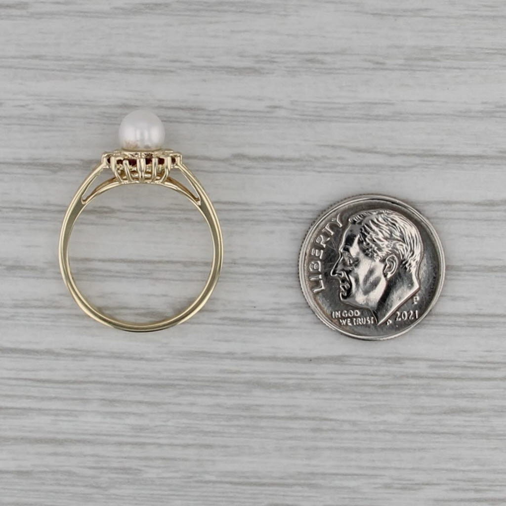 Cultured Pearl 0.24ctw Ruby Halo Ring 10k Yellow Gold Size 7.25