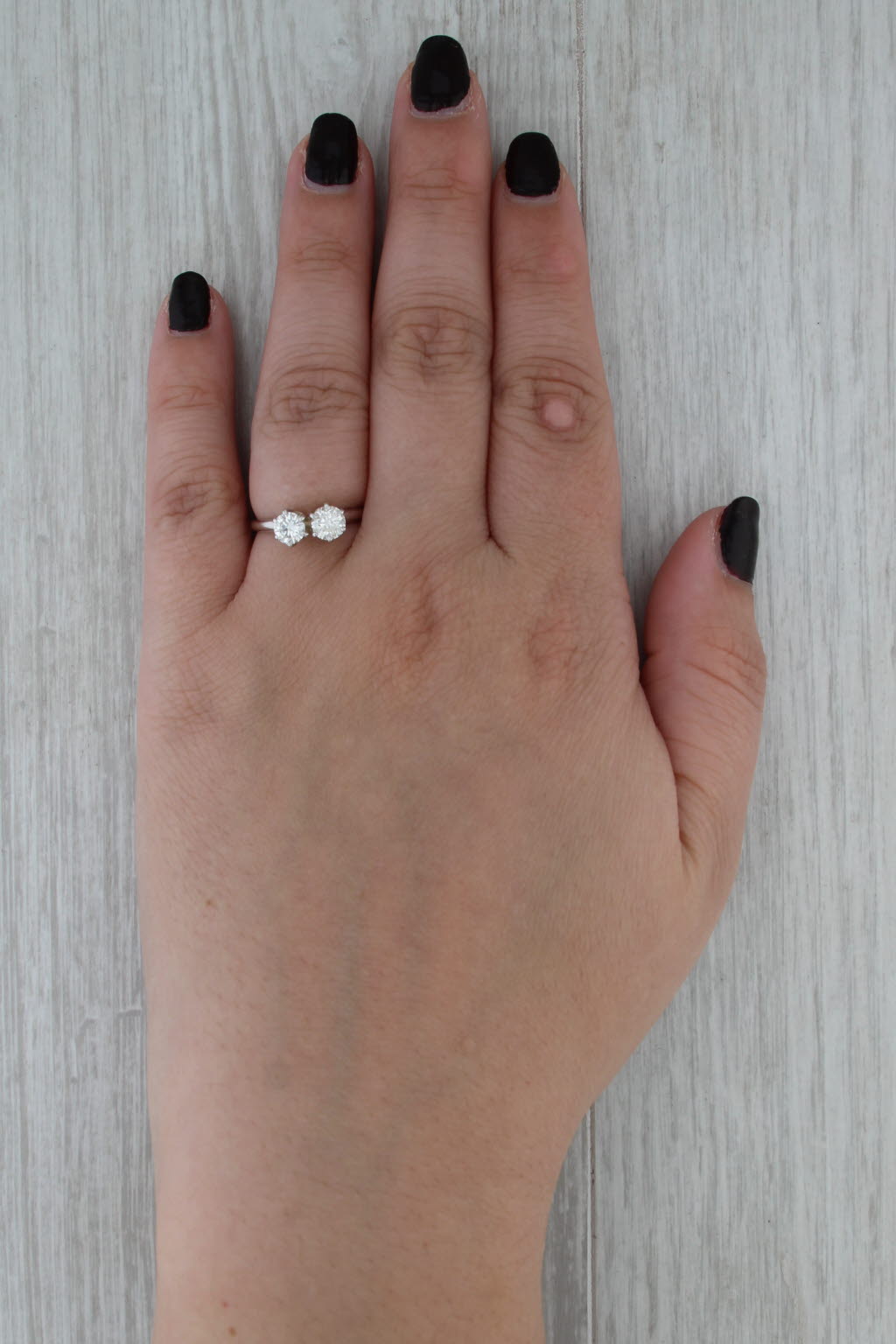 Toi et Moi 0.88ctw 2 Diamond Ring 14k White Gold Size 6 Anniversary Engagement
