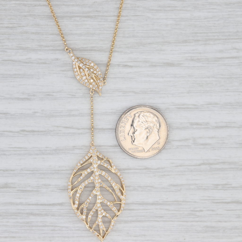 Effy 0.55ctw Diamond Leaf Lariat Pendant Necklace 14k Gold 18" Cable Chain