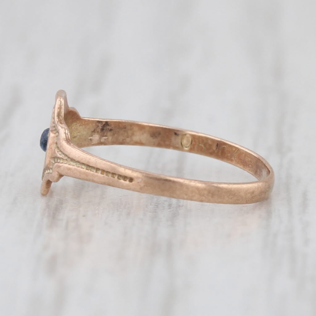 Ostby Barton Antique Blue Glass Ring 10k Yellow Gold Size 1 Imitation Sapphire