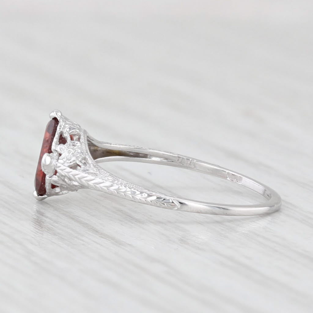 0.63ct Oval Solitaire Garnet Ring 10k White Gold Filigree Size 3.75 Vintage
