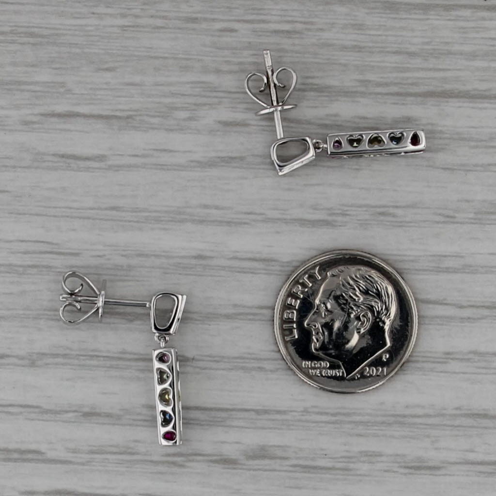 0.95ctw Multicolor Sapphire Diamond Dangle Earrings 18k White Gold Heart Accents