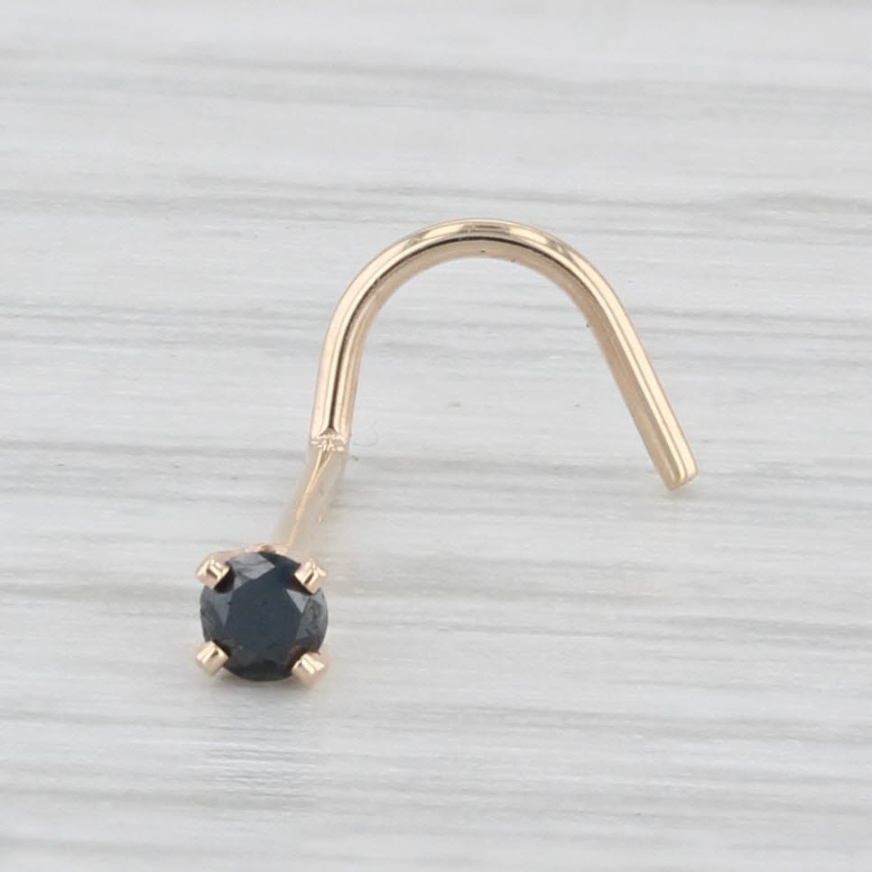 Light Gray New Black Diamond Solitaire Nose Stud Piercing 14k Yellow Gold