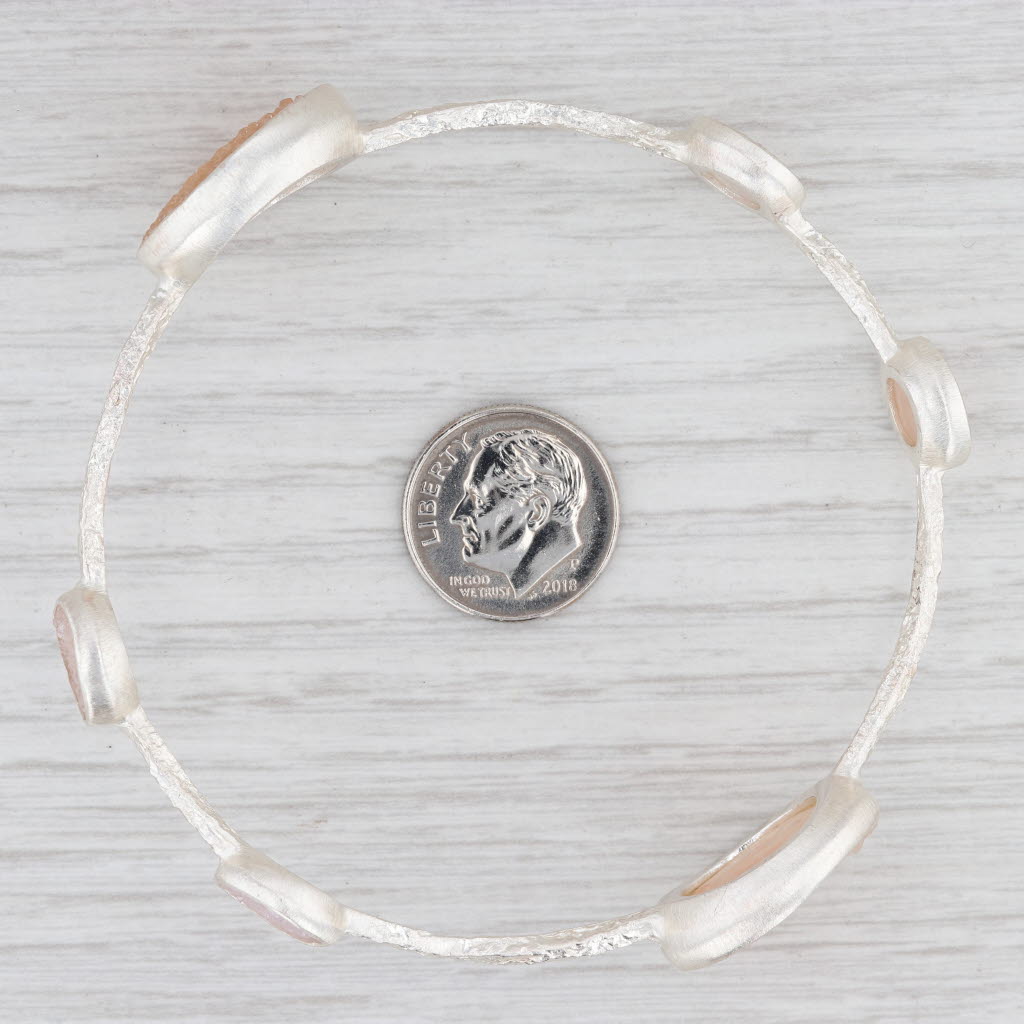 New Nina Wynn Bangle Bracelet Sand White Druzy Quartz Sterling Silver 8"