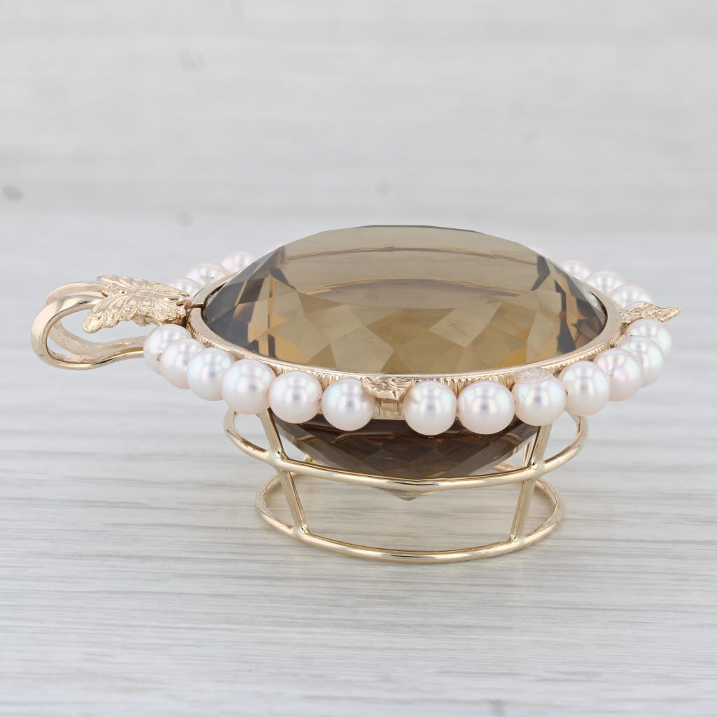 Light Gray Large 107ct Citrine Pearl Halo Butterfly Pendant 14k Yellow Gold Statement