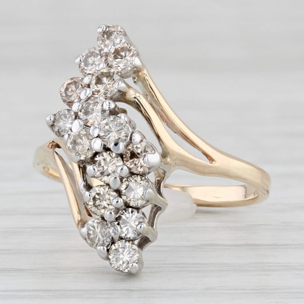 Light Gray 0.70ctw Diamond Cluster Ring 14k Yellow Gold Bypass Size 7.25 Cocktail