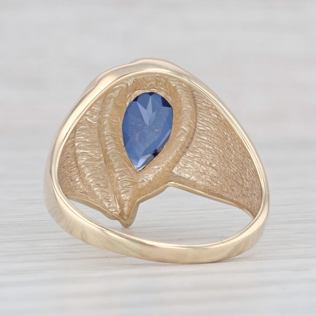Light Gray Lab Created Blue Sapphire Pearl Solitaire Ring 10k Yellow Gold Size 8