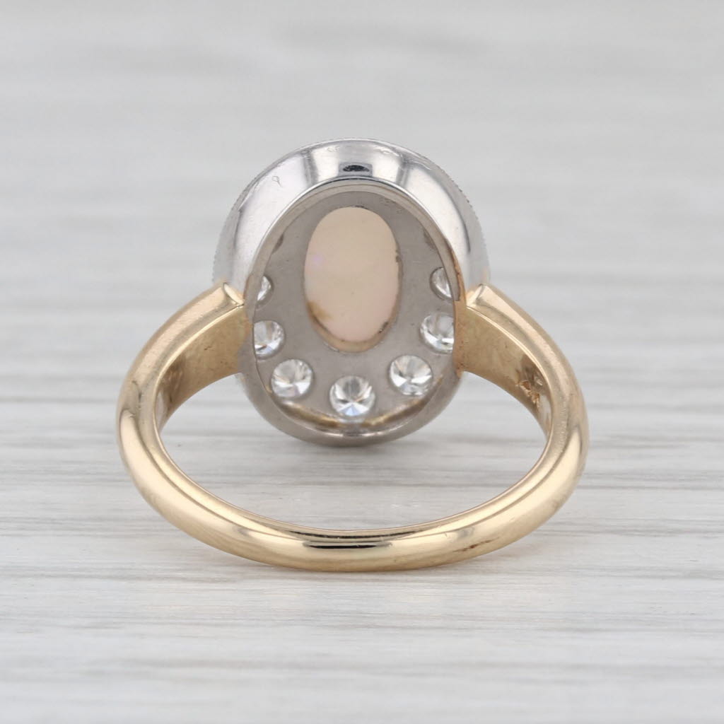 Vintage Opal Diamond Halo Ring 14k Yellow Gold Platinum Size 4