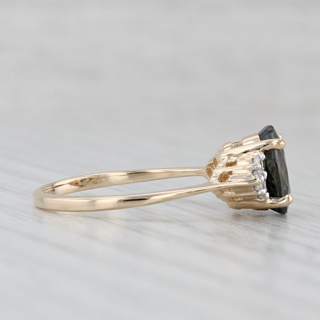 Light Gray 1.81ctw Oval Green Apatite Diamond Ring 14k Yellow Gold Size 7